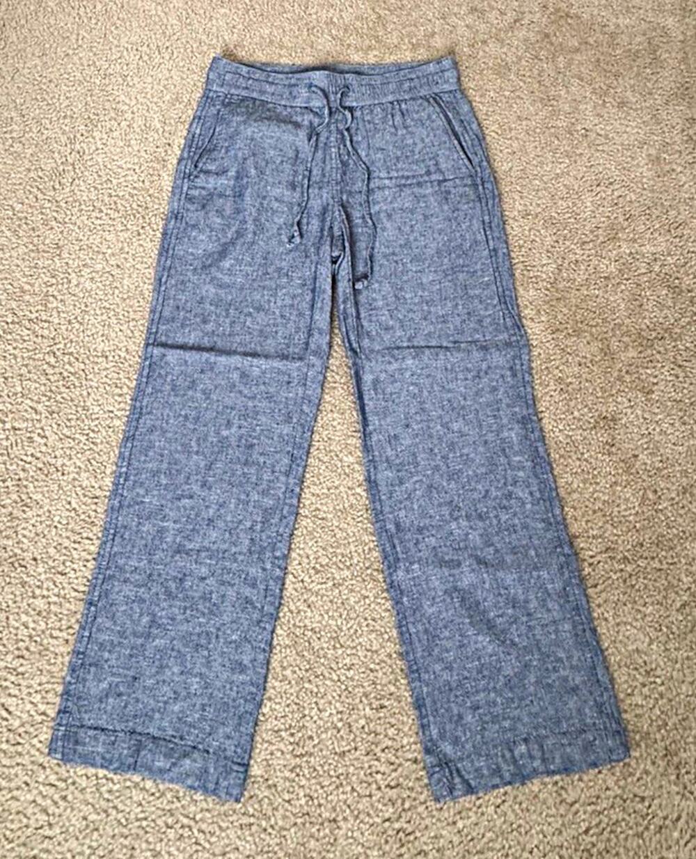 Ann Taylor Factory Petite Pants Women’s XSP Blue Linen Blend Drawstring Wide Leg